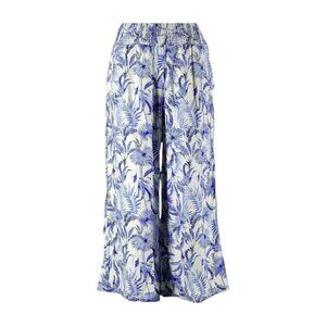 Tahari Floral Motif Batik Tropical Blue Casual Elastic Pull On Wide Leg Pants. M